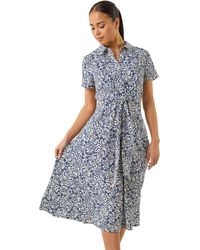 Roman - Petite Ditsy Tie Front Midi Dress - Lyst