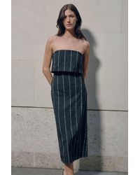 Karen Millen - Textured Pinstripe Bandeau Tailored Midi Dress - Lyst