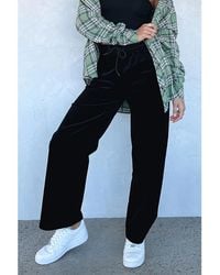 Azura Exchange - Schwarze, Einfarbige Weit Geschnittene Hose Mit Kordelzug - Lyst