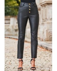 Sosandar - Leather Button Front Slim Leg Trousers - Lyst