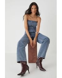 MissPap - Bandeau Button Up Denim Jumpsuit - Lyst