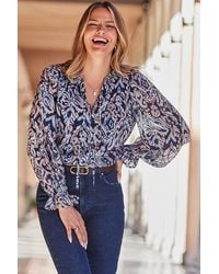 Sosandar - Abstract Print Tie Neck Detail Blouse - Lyst