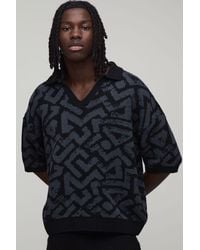BoohooMAN - Oversized Boxy Abstract Jacquard Knitted Polo - Lyst