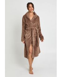 Boohoo - Ribbed Fleece Hooded Long Dressing Gown - Lyst