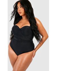 Boohoo - Plus Belted Underwired Tummy Control Bathing Suit - Lyst
