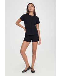 Boohoo - Tall Rib Short Sleeve Button Through Top And Set - Lyst