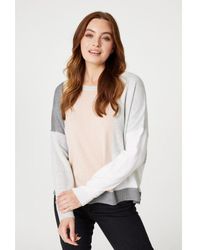 Izabel London - Pink Colour Block Relaxed Knit Jumper Polyester/acrylic - Lyst