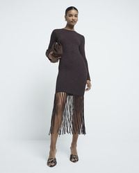 River Island - Metallic Fringe Midi Dress - Lyst