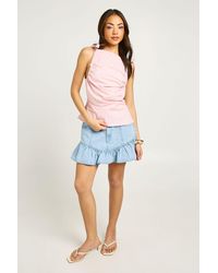 Boohoo - Tie Shoulder Poplin Top - Lyst