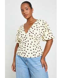 Boohoo - Plus Satin Polka Dot Puff Sleeve Blouse - Lyst