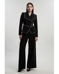 Karen Millen - Petite Compact Stretch Contrast Tipped Wide Leg Tailored Trouser - Lyst