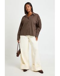 Boohoo - Plus Turn Over Hem Twill Wide Leg Trouser - Lyst