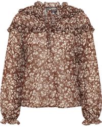 Dreimaster - Blouse Met Ruches Bridgeport Dames Donkerbruin Wit - Lyst
