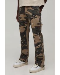 BoohooMAN - Camo Slim Flared Paint Splatter Gusset Carpenter Jeans - Lyst