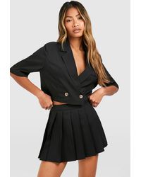Boohoo - Linen Look Boxy Crop Blazer - Lyst