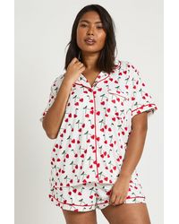Boohoo - Plus Heart Cherry Print Short Sleeve Shirt & Pyjama Set - Lyst