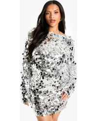 Boohoo - Plus Sequin Ruched Long Sleeve Mini Dress - Lyst