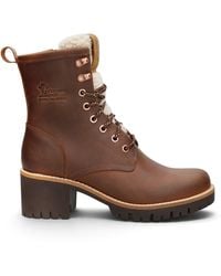 Panama Jack - Bark Leather Waterproof Warm Heeled Lace-Up Boots - Lyst