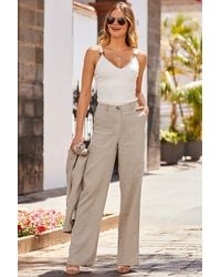 Sosandar - Natural Linen Wide Leg Trousers - Lyst