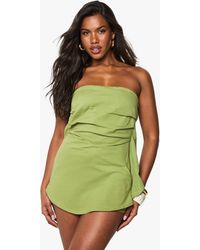 Boohoo - Linen Ruched Bandeau Skort Playsuit - Lyst