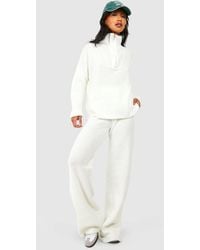 Boohoo - Half Zip Funnel Neck And Wide Leg Trouser Knitted Tracksuit - Lyst