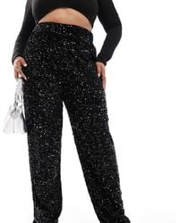 Pieces Plus - Curve Wide Leg Velour Sequin Trousers - Lyst