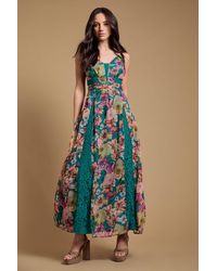 Oasis - Lace Panelled Waist Pleated Maxi Dress - Lyst
