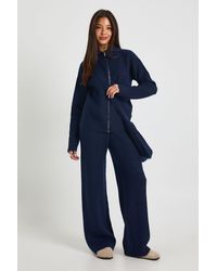Boohoo - Super Soft Oversized Zip Through Knitted Jumper, Straight Leg Trouser And Bag 3 Piece Set - Lyst