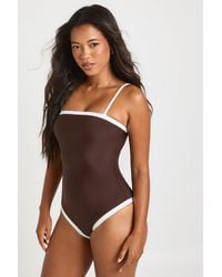 Boohoo - Tummy Control Contrast Square Neck Swimsuit - Lyst