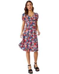 Roman - Frill Sleeve Floral Tea Dress - Lyst