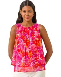 Roman - Floral Double Layered Pleated Top - Lyst