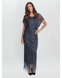 Gina Bacconi - Arleen Long Blouson Fringe Hem Dress - Lyst