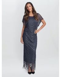 Gina Bacconi - Arleen Long Blouson Fringe Hem Dress - Lyst
