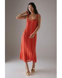 Warehouse - Petite Hand Embellished Square Neck Strappy Midi Dress - Lyst