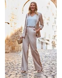 Sosandar - Champagne Premium Satin Wide Leg Trousers - Lyst