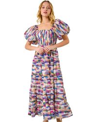 D.u.s.k - Abstract Puff Sleeve Tiered Dress - Lyst