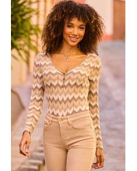 Sosandar - Natural Chevron Knitted Top - Lyst