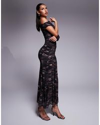 ASOS - Mesh One Sleeve Asymmetric Draped Maxi Dress With Tie - Lyst