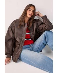 Nasty Gal - Oversized Longline Faux Leather Bomber Jacket - Lyst