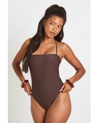 Boohoo - Beaded Trim Halter Plunge Bandeau Swimsuit - Lyst