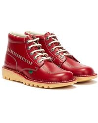 Kickers - Kick Hi Red Leather Boots Rubber - Lyst