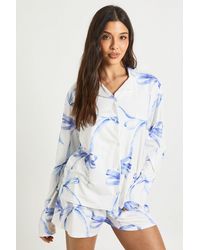 Boohoo - Oversized Bow Print Long Sleeve Shirt & Shorts Pj Set - Lyst