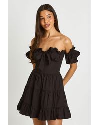 Boohoo - Ruched Bust Puff Sleeve Mini Dress - Lyst