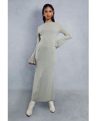 MissPap - Ribbed Flare Sleeve Open Back Maxi Dress - Lyst