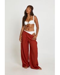Boohoo - Linen Look Wide Leg Beach Trousers - Lyst