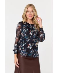 Izabel London - Floral Semi Sheer Long Sleeve Blouse - Lyst