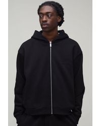 BoohooMAN - Heavyweight Embroidered Cropped Boxy Zip Through Hoodie - Lyst