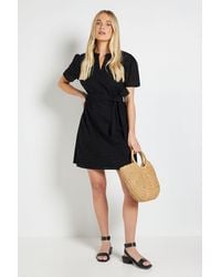 Wallis - Petite Broderie Collarless Belted Shift Dress - Lyst