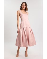Karen Millen - Textured Tailored Twill Full Skirt Midi Dress - Lyst