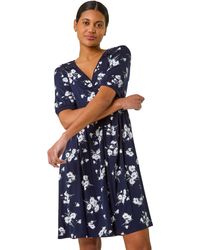Roman - Floral Print Lace Trim Stretch Dress - Lyst